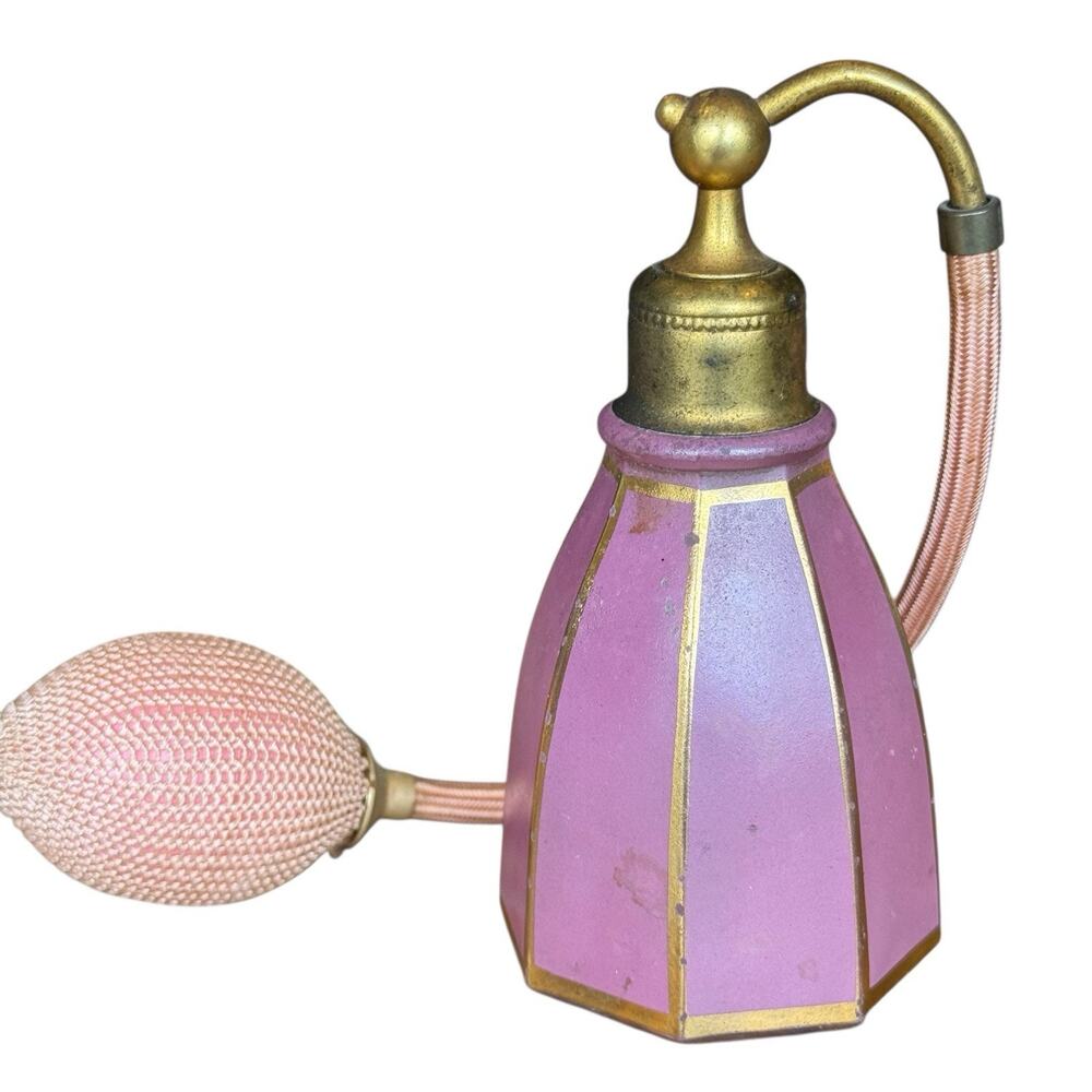 Vtg Art Deco 1920s Devilbiss Pink & Gold Tone Glass Perfume 4” Bottle Atomizer